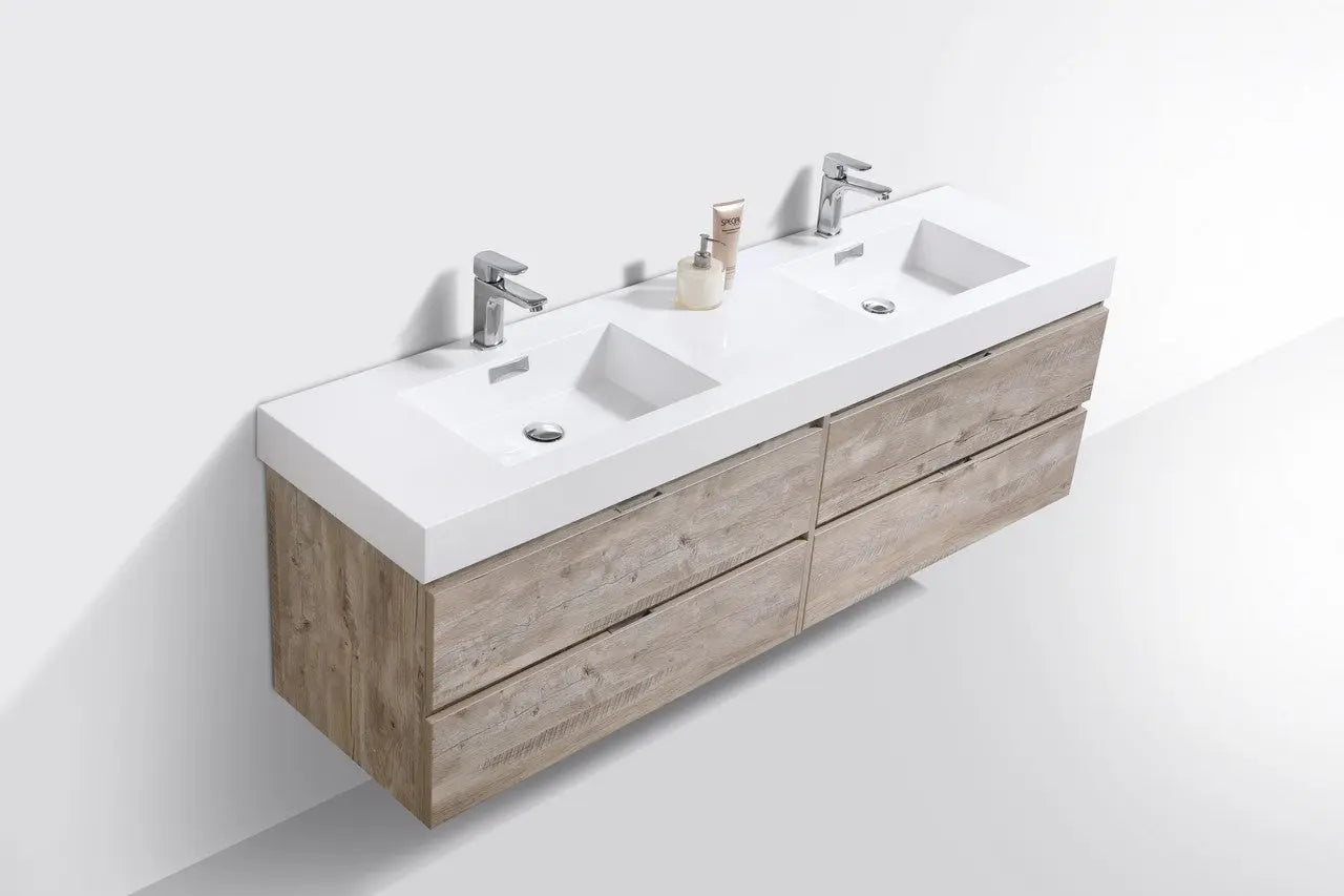 Kube Bath Bliss 72″ Nature Wood Wall Mount Double Sink Modern Bathroom Vanity - Plumbing Market