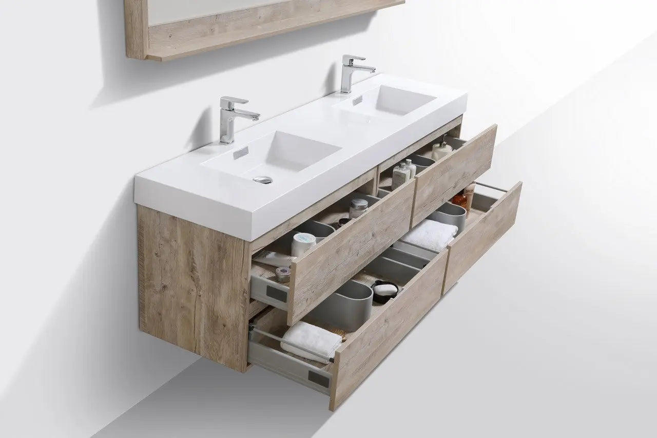 Kube Bath Bliss 72″ Nature Wood Wall Mount Double Sink Modern Bathroom Vanity - Plumbing Market