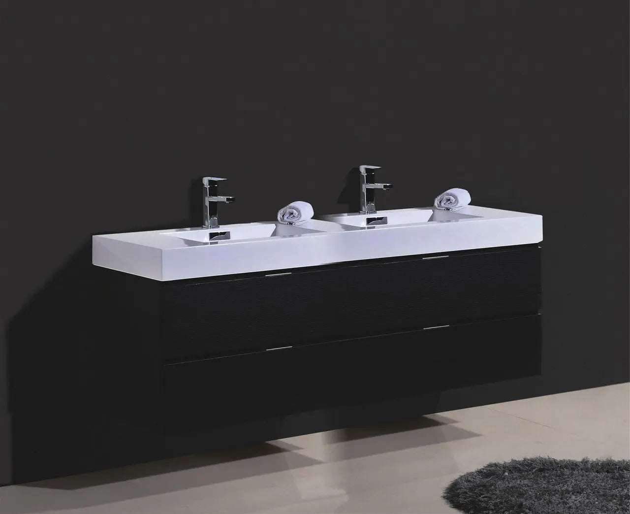 Kube Bath Bliss 80″ Black Wall Mount Double Sink Modern Bathroom Vanity - Plumbing Market
