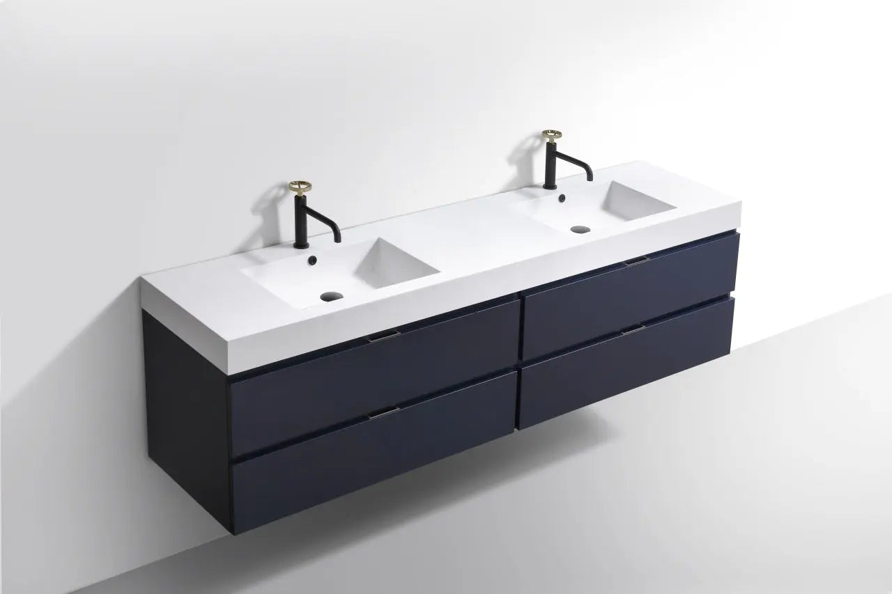 Kube Bath Bliss 80″ Blue Wall Mount Double Sink Modern Bathroom Vanity - Plumbing Market