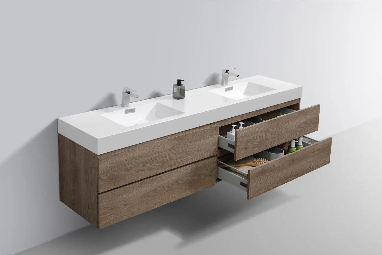 Kube Bath Bliss 80″ Butternut Wall Mount Double Sink Modern Bathroom Vanity - Plumbing Market
