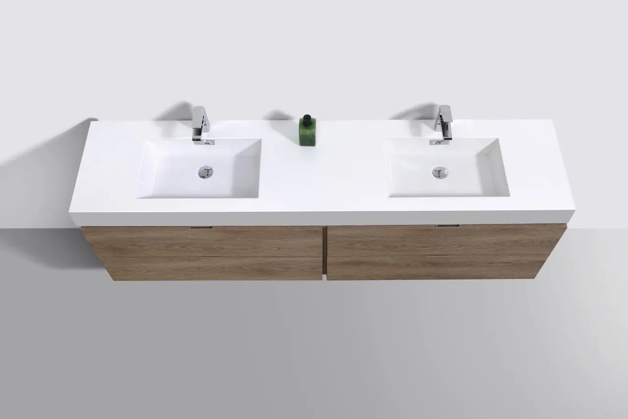 Kube Bath Bliss 80″ Butternut Wall Mount Double Sink Modern Bathroom Vanity - Plumbing Market