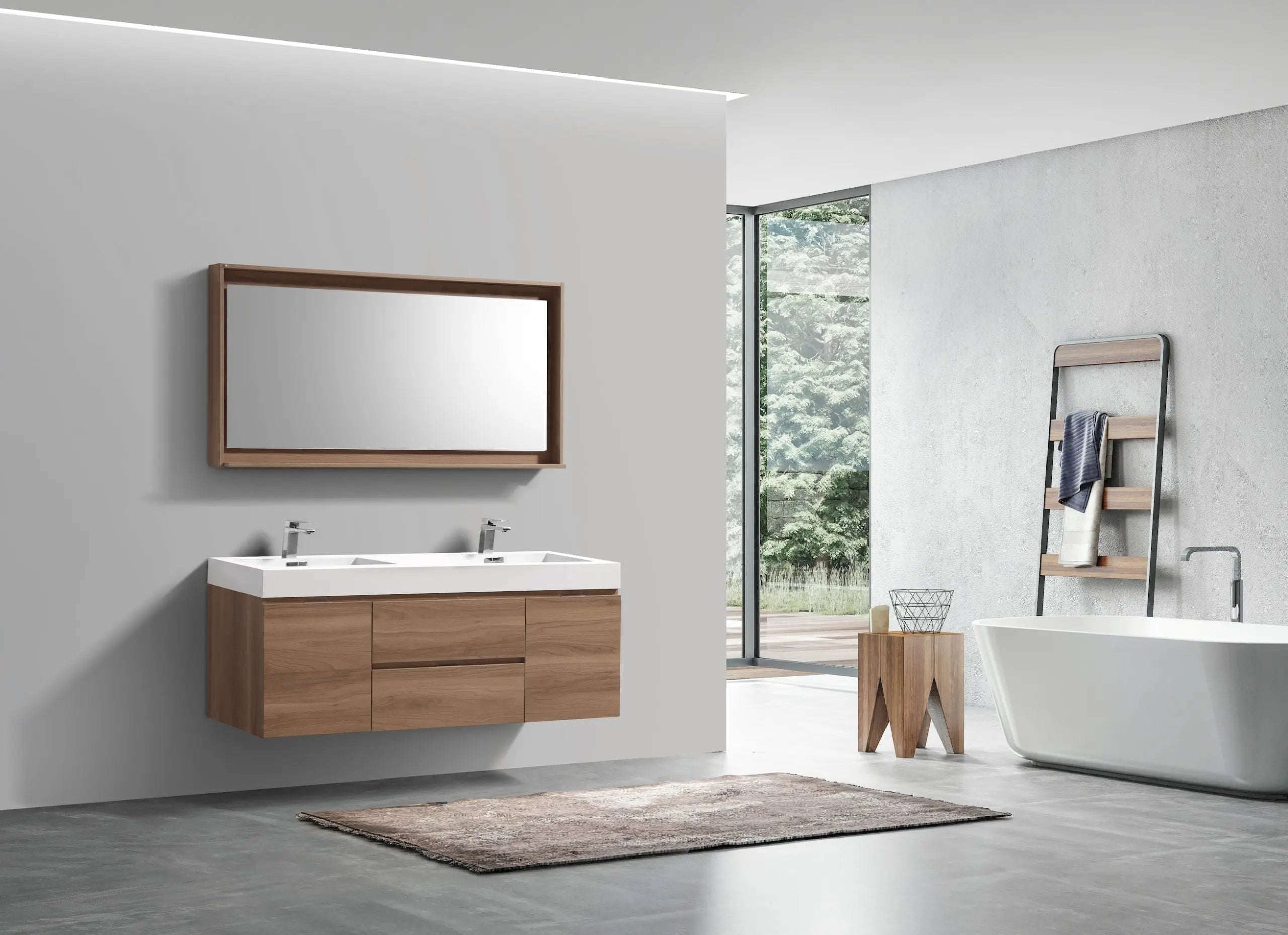 Kube Bath Bosco 60" Framed Mirror With Shelve Honey Oak Finish - Plumbing Market