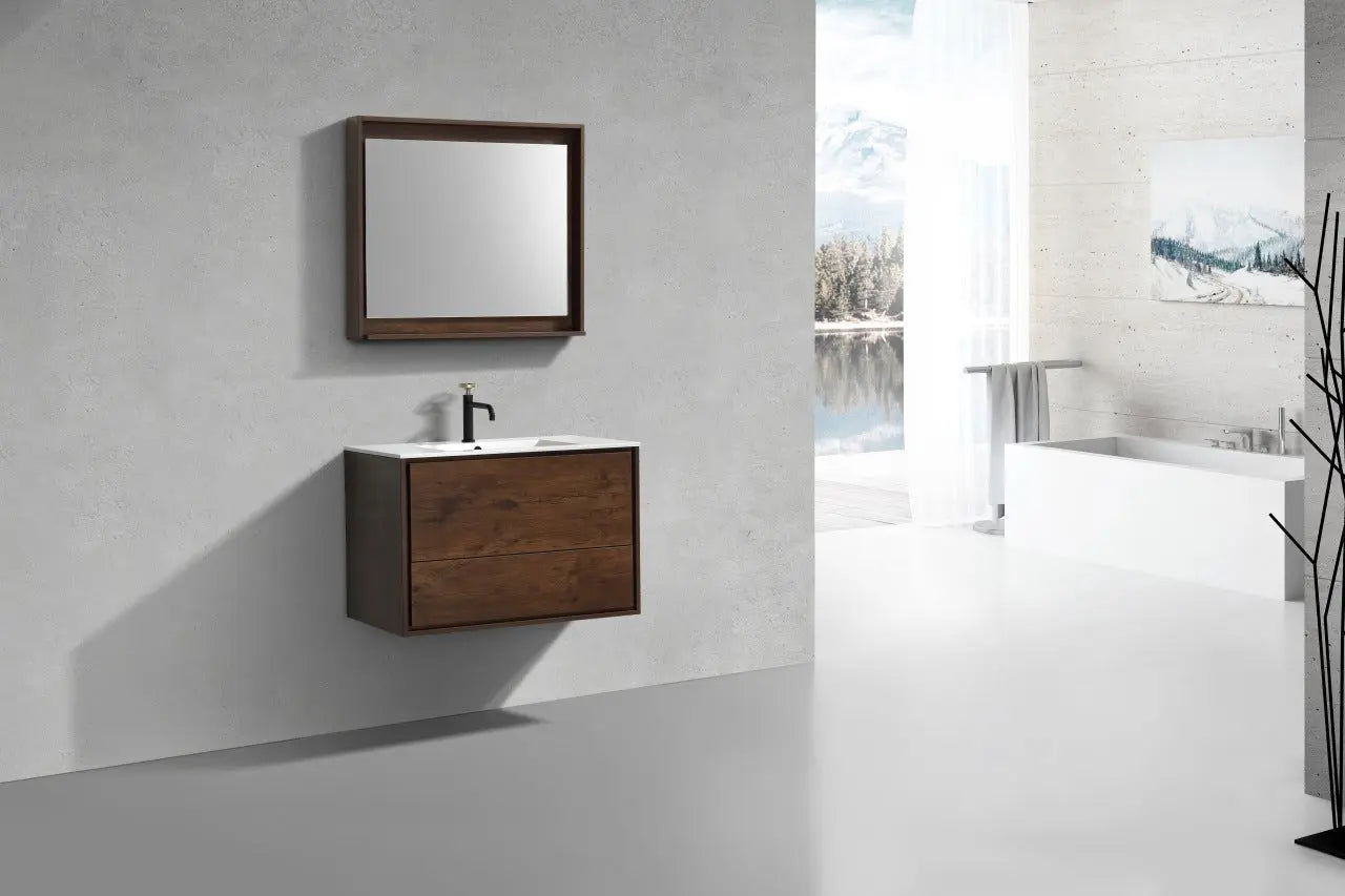 Kube Bath De Lusso 36″ Rose Wood Wall Mount Modern Bathroom Vanity - Plumbing Market
