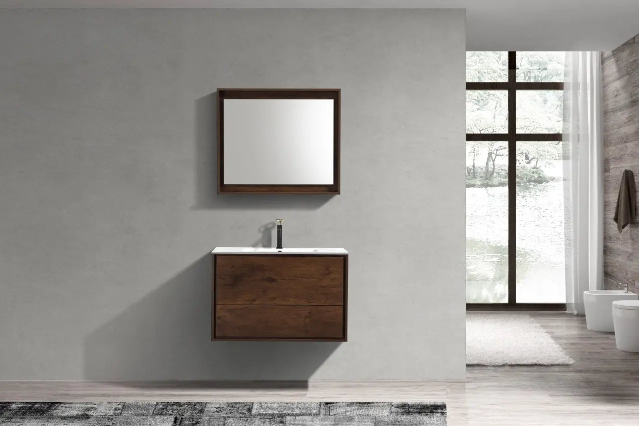 Kube Bath De Lusso 36″ Rose Wood Wall Mount Modern Bathroom Vanity - Plumbing Market
