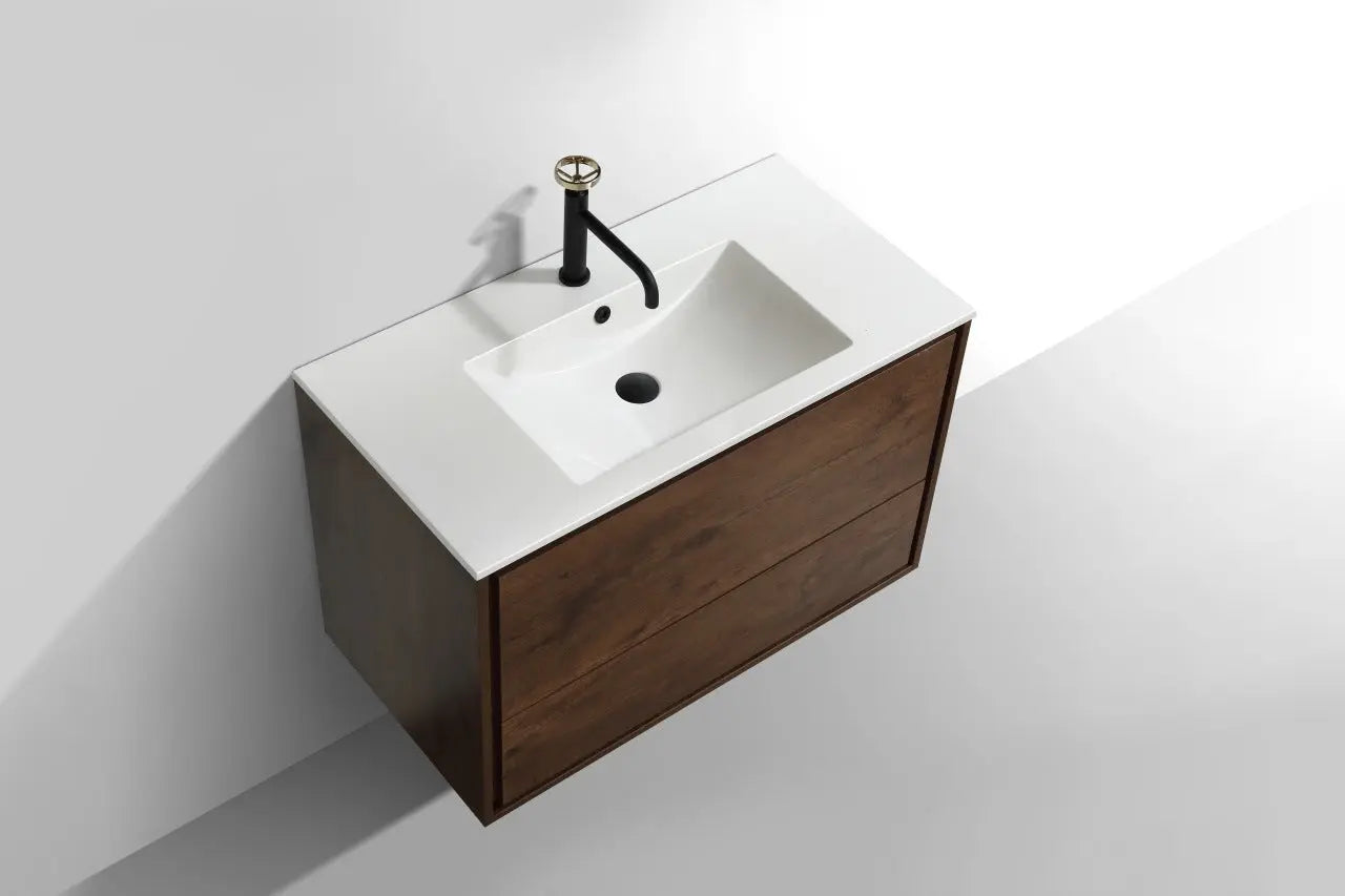 Kube Bath De Lusso 36″ Rose Wood Wall Mount Modern Bathroom Vanity - Plumbing Market