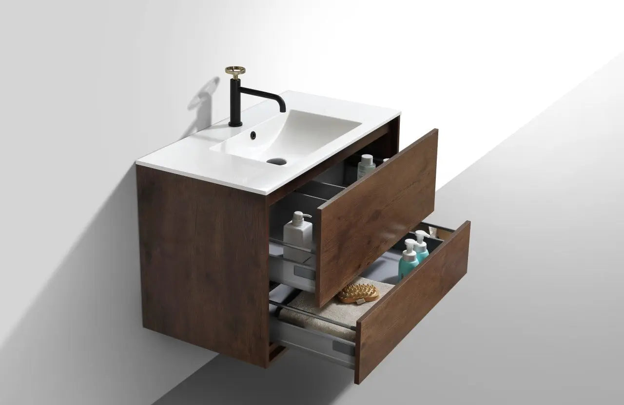 Kube Bath De Lusso 36″ Rose Wood Wall Mount Modern Bathroom Vanity - Plumbing Market