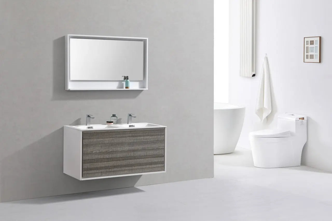 Kube Bath De Lusso 48″ Double Sink Ash Gray Wall Mount Modern Bathroom Vanity - Plumbing Market