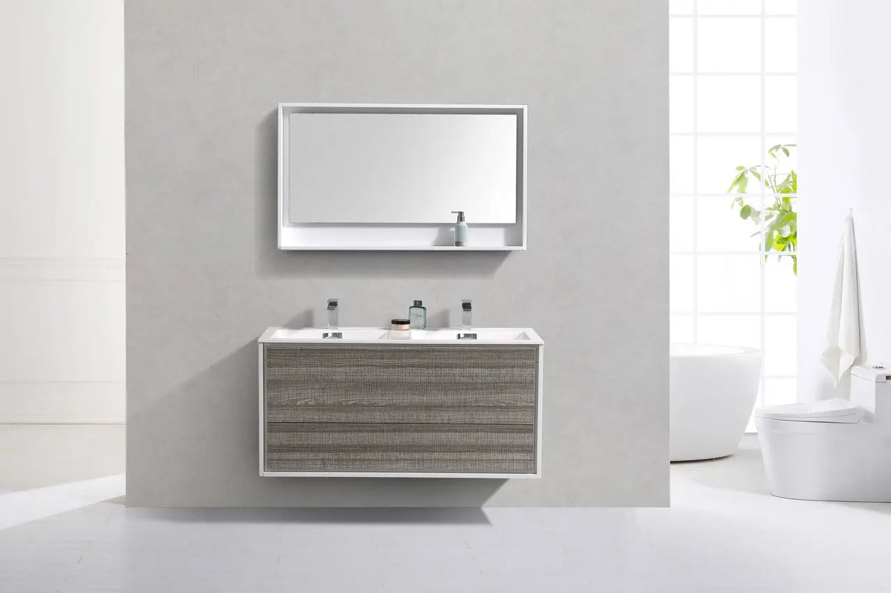 Kube Bath De Lusso 48″ Double Sink Ash Gray Wall Mount Modern Bathroom Vanity - Plumbing Market