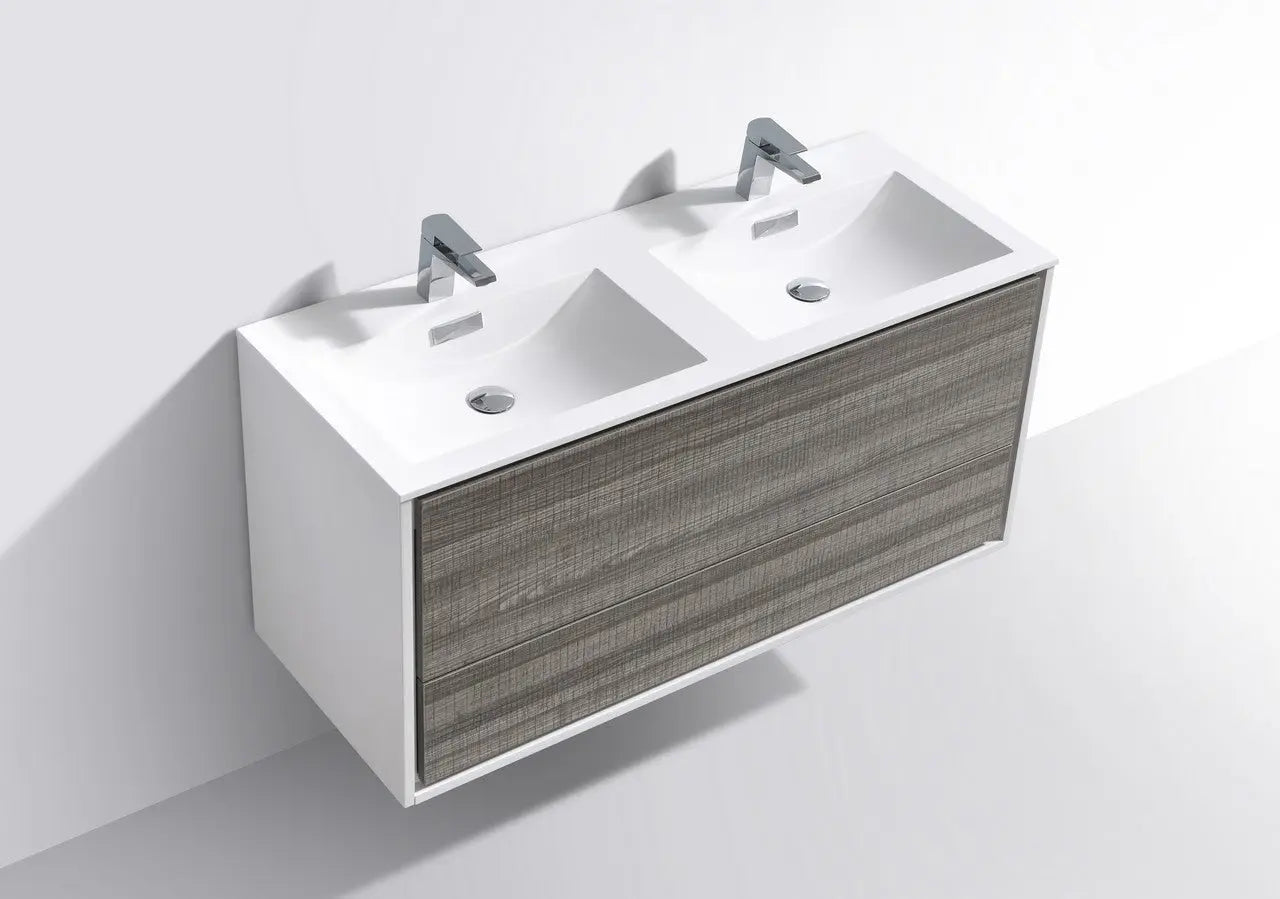 Kube Bath De Lusso 48″ Double Sink Ash Gray Wall Mount Modern Bathroom Vanity - Plumbing Market