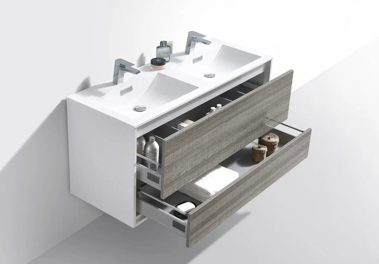 Kube Bath De Lusso 48″ Double Sink Ash Gray Wall Mount Modern Bathroom Vanity - Plumbing Market