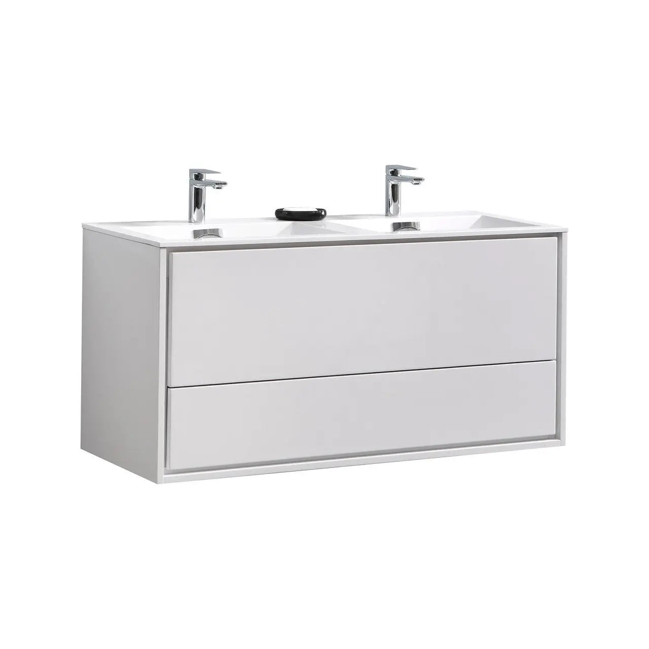 Kube Bath De Lusso 48″ Double Sink High Gloss White Wall Mount Modern Bathroom Vanity - Plumbing Market