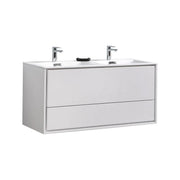 Kube Bath De Lusso 48″ Double Sink High Gloss White Wall Mount Modern Bathroom Vanity - Plumbing Market