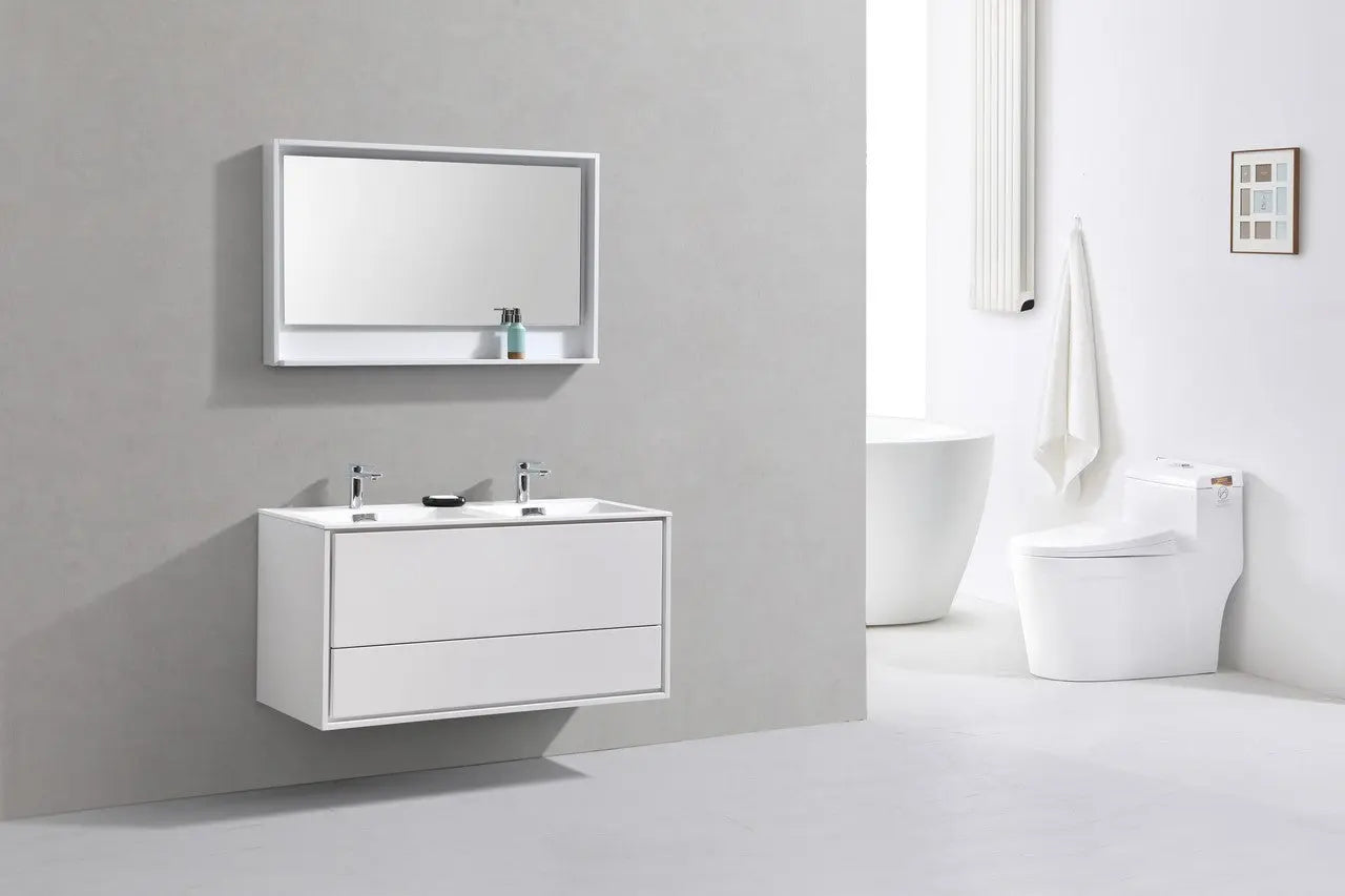 Kube Bath De Lusso 48″ Double Sink High Gloss White Wall Mount Modern Bathroom Vanity - Plumbing Market