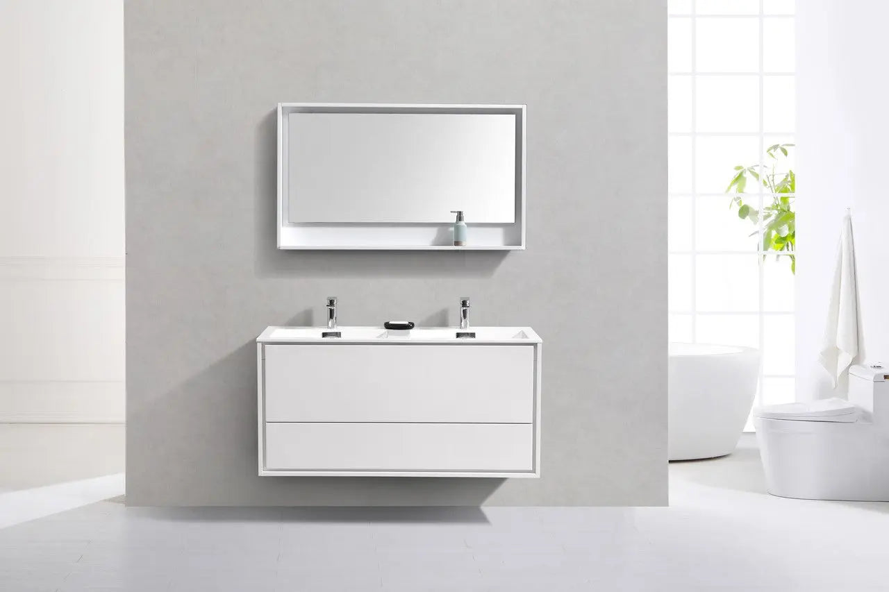 Kube Bath De Lusso 48″ Double Sink High Gloss White Wall Mount Modern Bathroom Vanity - Plumbing Market