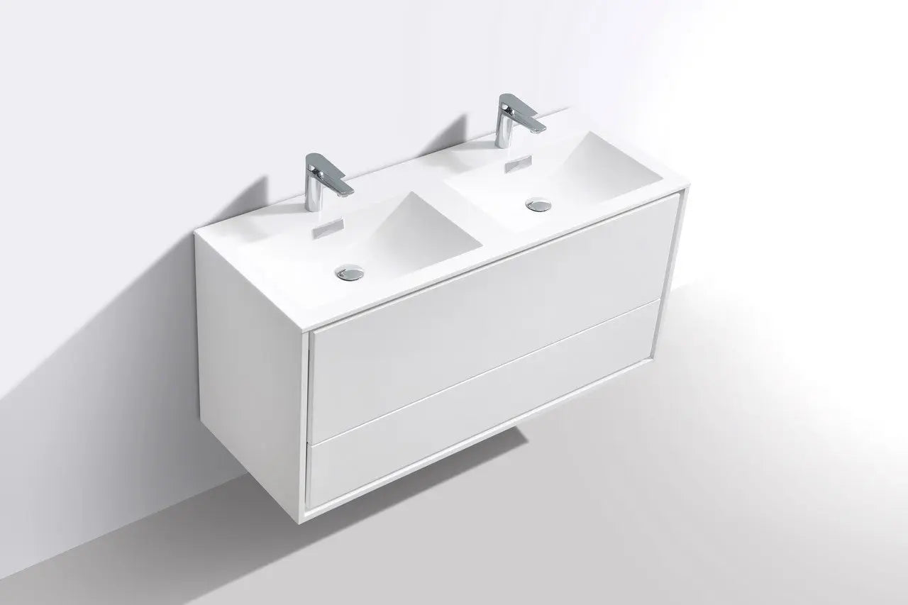 Kube Bath De Lusso 48″ Double Sink High Gloss White Wall Mount Modern Bathroom Vanity - Plumbing Market