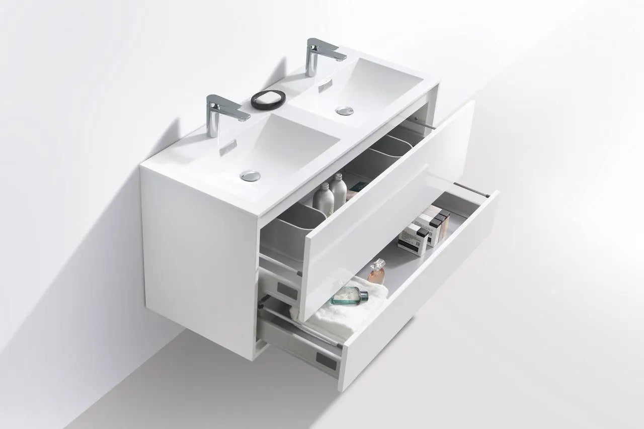 Kube Bath De Lusso 48″ Double Sink High Gloss White Wall Mount Modern Bathroom Vanity - Plumbing Market