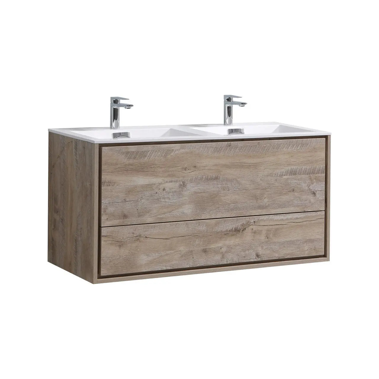 Kube Bath De Lusso 48″ Double Sink Nature Wood Wall Mount Modern Bathroom Vanity - Plumbing Market