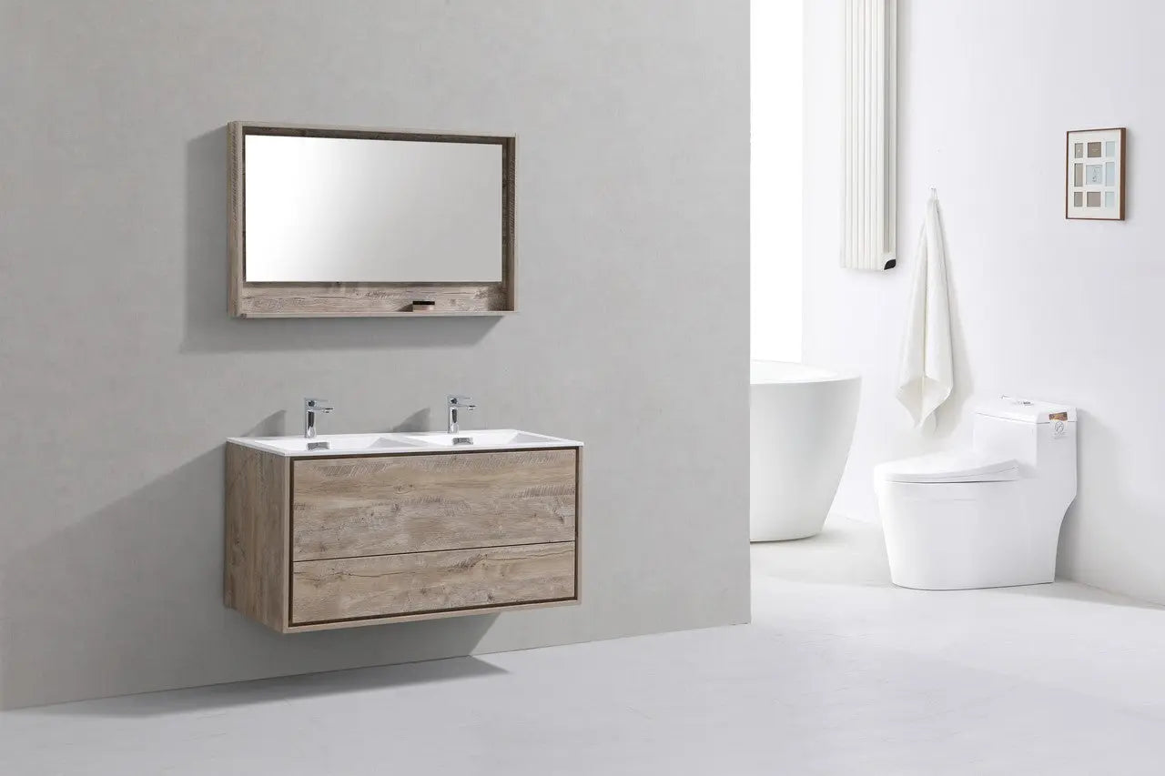 Kube Bath De Lusso 48″ Double Sink Nature Wood Wall Mount Modern Bathroom Vanity - Plumbing Market