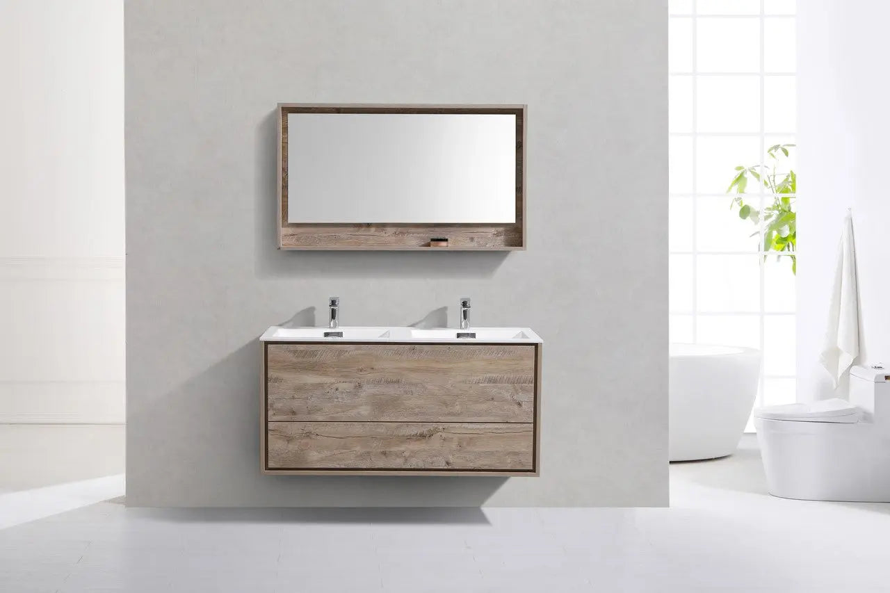 Kube Bath De Lusso 48″ Double Sink Nature Wood Wall Mount Modern Bathroom Vanity - Plumbing Market