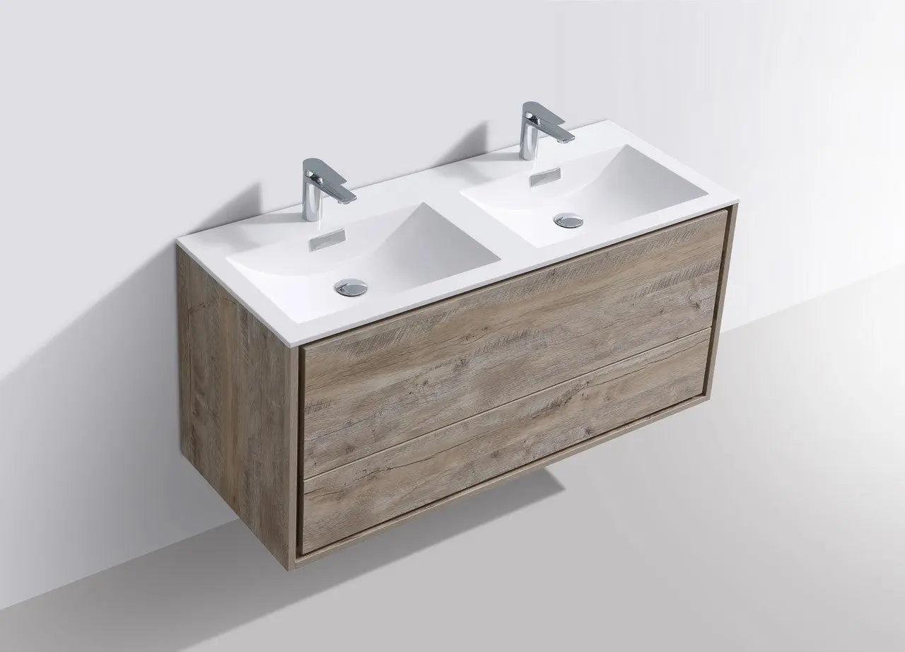 Kube Bath De Lusso 48″ Double Sink Nature Wood Wall Mount Modern Bathroom Vanity - Plumbing Market