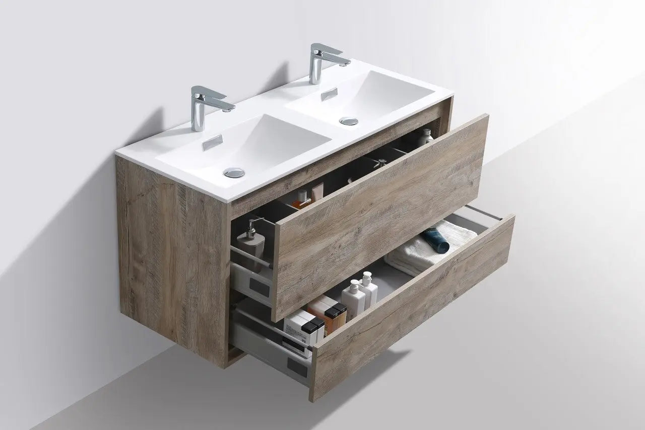Kube Bath De Lusso 48″ Double Sink Nature Wood Wall Mount Modern Bathroom Vanity - Plumbing Market