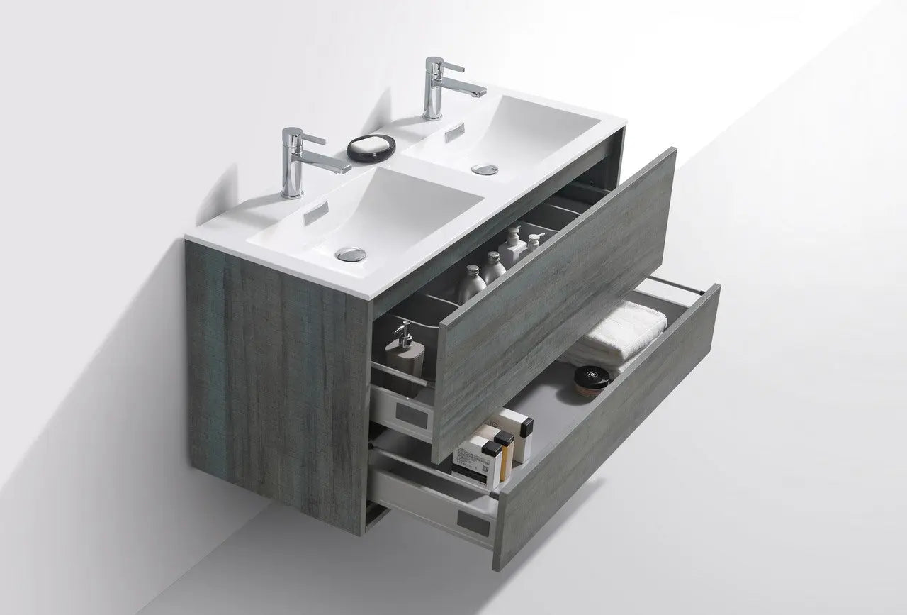 Kube Bath De Lusso 48″ Double Sink Ocean Gray Wall Mount Modern Bathroom Vanity - Plumbing Market