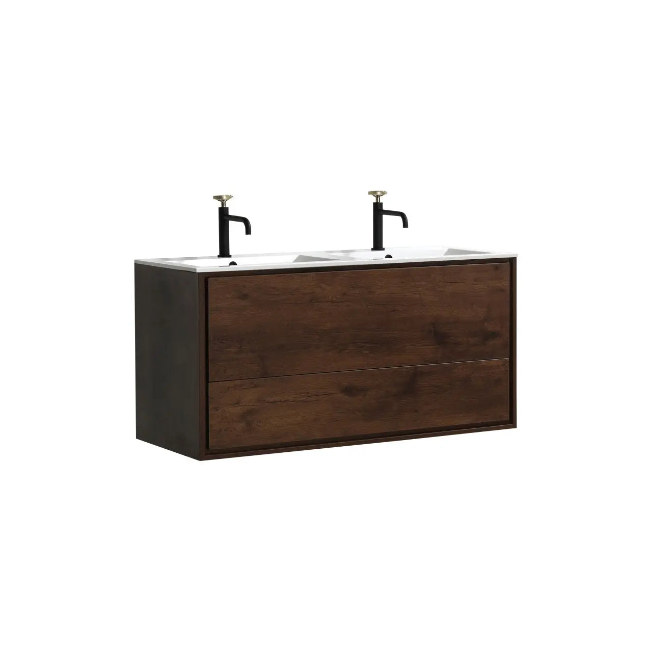 Kube Bath De Lusso 48″ Double Sink Rose Wood Wall Mount Modern Bathroom Vanity - Plumbing Market