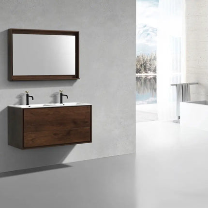 Kube Bath De Lusso 48″ Double Sink Rose Wood Wall Mount Modern Bathroom Vanity - Plumbing Market