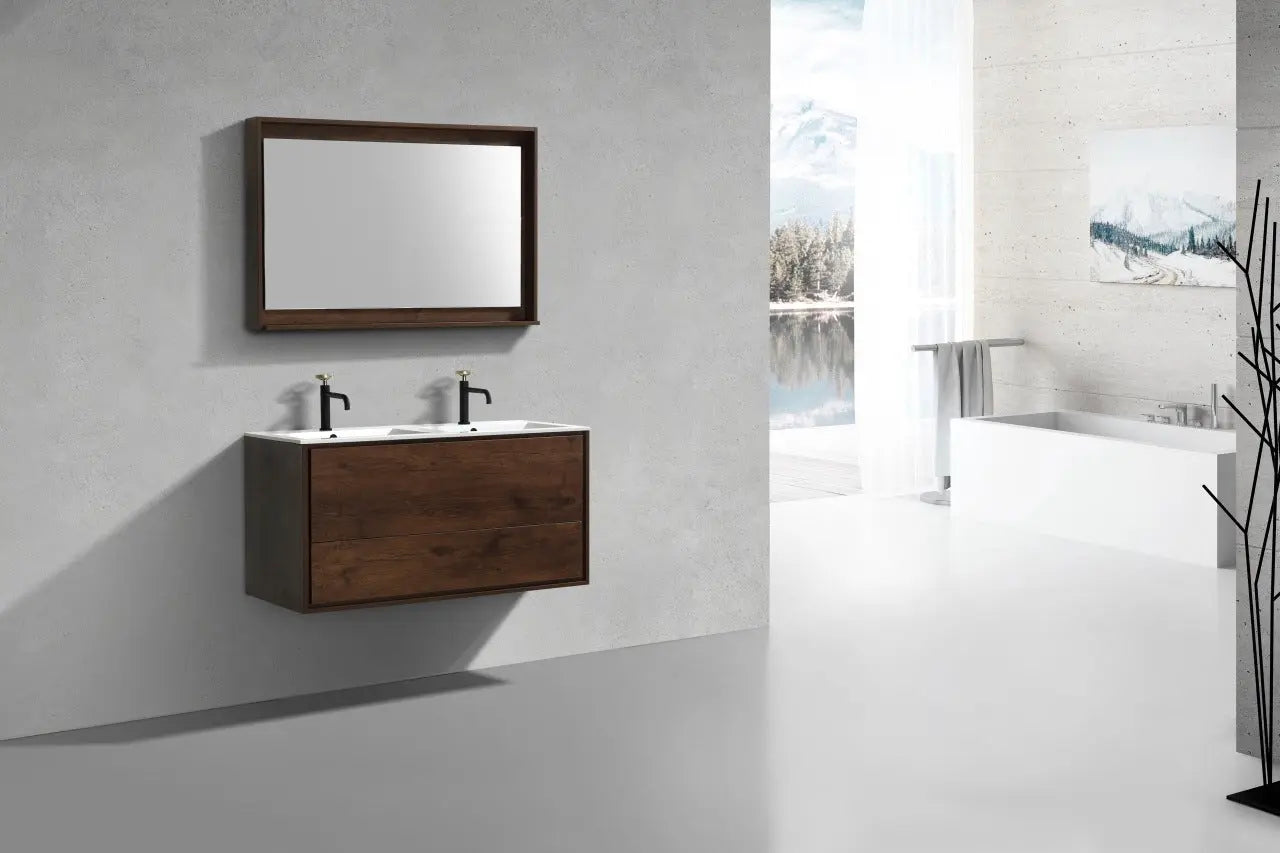 Kube Bath De Lusso 48″ Double Sink Rose Wood Wall Mount Modern Bathroom Vanity - Plumbing Market