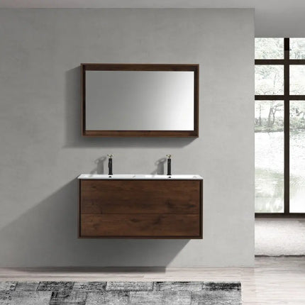 Kube Bath De Lusso 48″ Double Sink Rose Wood Wall Mount Modern Bathroom Vanity - Plumbing Market