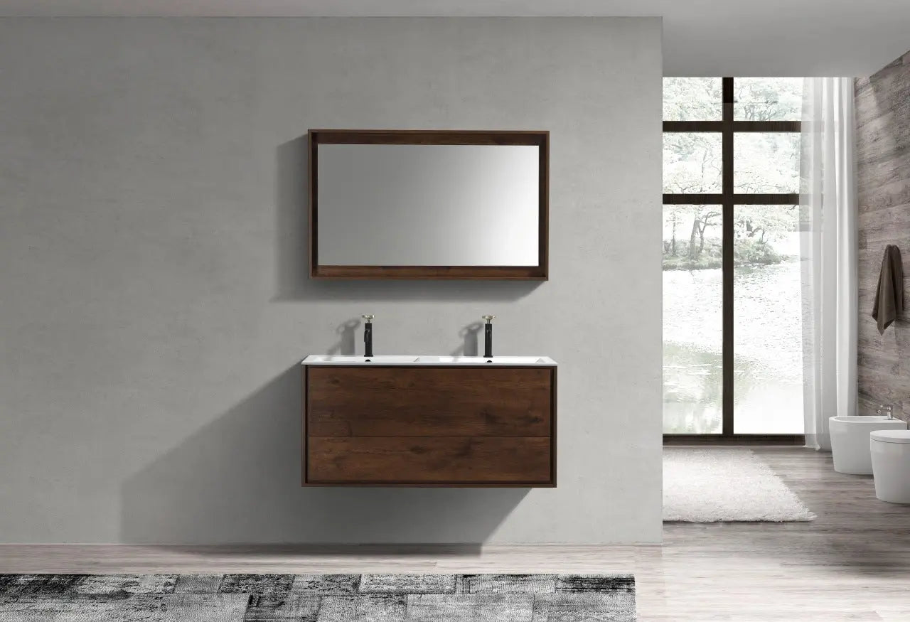 Kube Bath De Lusso 48″ Double Sink Rose Wood Wall Mount Modern Bathroom Vanity - Plumbing Market
