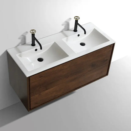 Kube Bath De Lusso 48″ Double Sink Rose Wood Wall Mount Modern Bathroom Vanity - Plumbing Market
