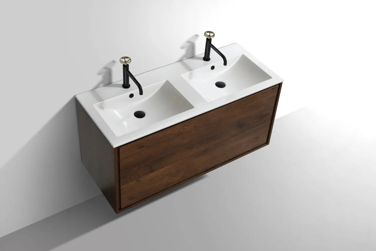 Kube Bath De Lusso 48″ Double Sink Rose Wood Wall Mount Modern Bathroom Vanity - Plumbing Market