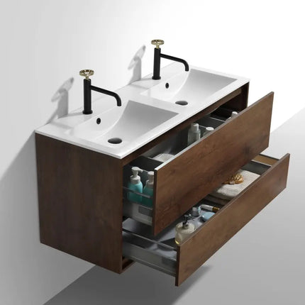Kube Bath De Lusso 48″ Double Sink Rose Wood Wall Mount Modern Bathroom Vanity - Plumbing Market