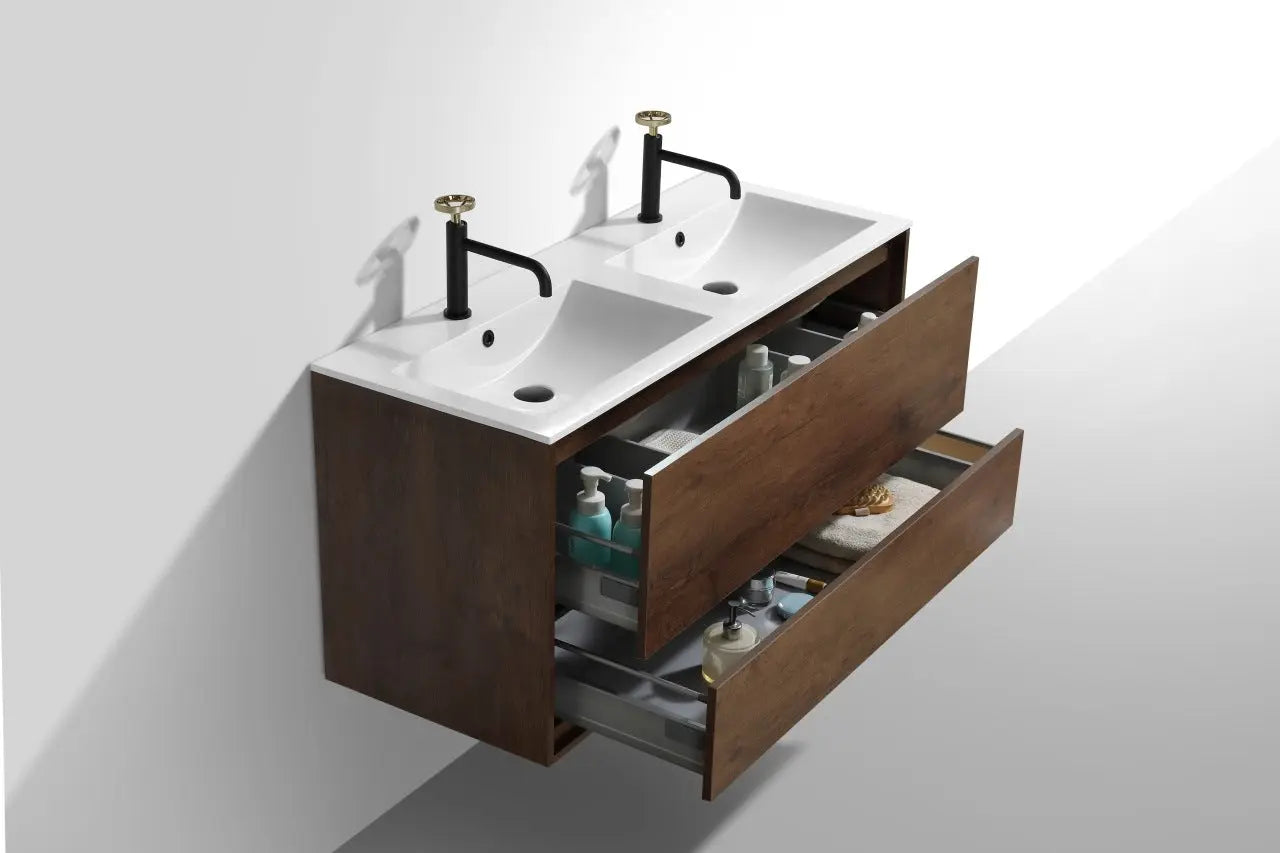 Kube Bath De Lusso 48″ Double Sink Rose Wood Wall Mount Modern Bathroom Vanity - Plumbing Market