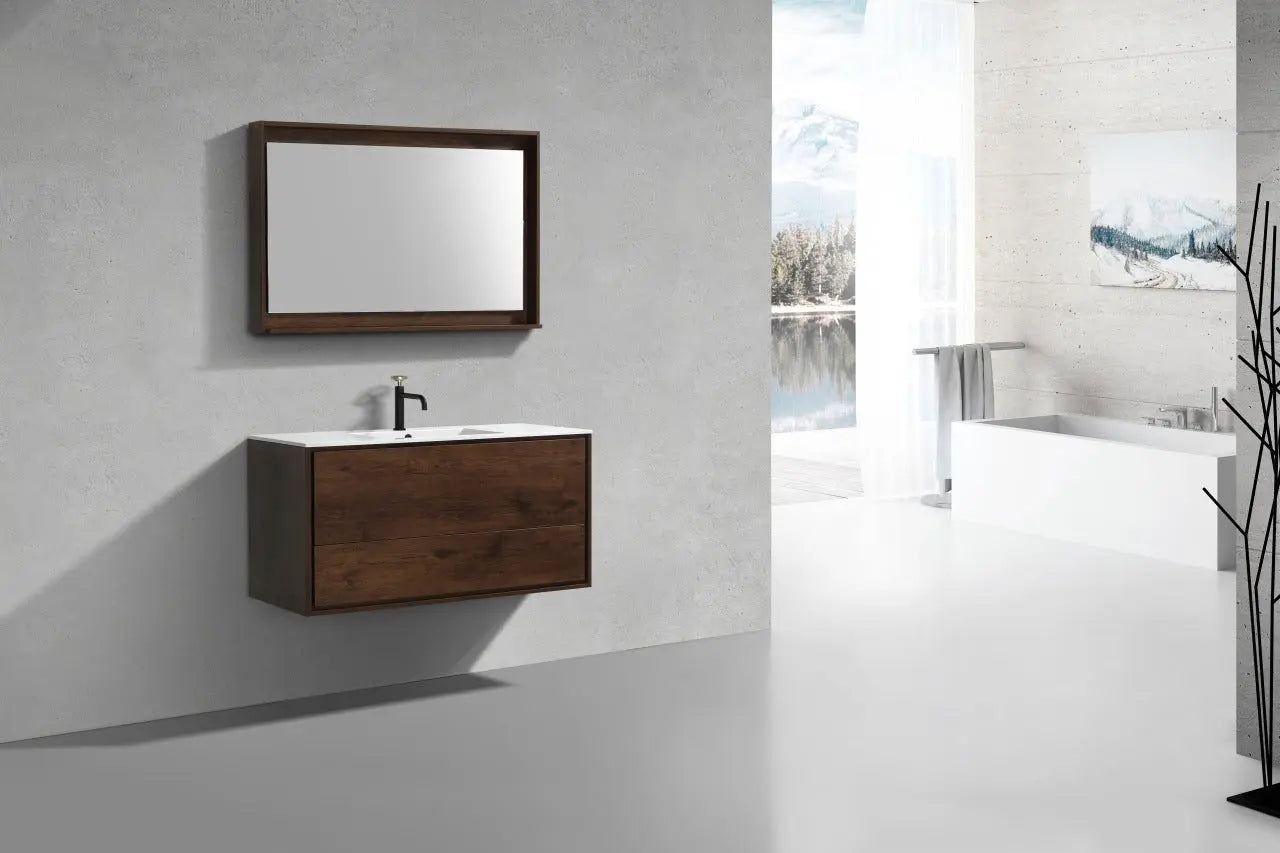 Kube Bath De Lusso 48″ Single Sink Rose Wood Wall Mount Modern Bathroom Vanity - Plumbing Market
