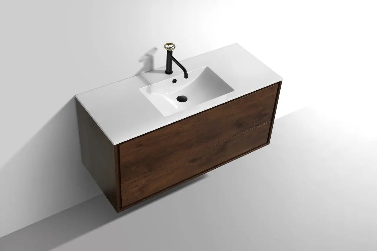 Kube Bath De Lusso 48″ Single Sink Rose Wood Wall Mount Modern Bathroom Vanity - Plumbing Market