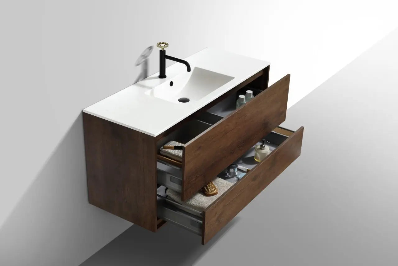Kube Bath De Lusso 48″ Single Sink Rose Wood Wall Mount Modern Bathroom Vanity - Plumbing Market