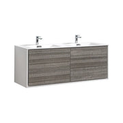 Kube Bath De Lusso 60″ Double Sink Ash Gray Wall Mount Modern Bathroom Vanity - Plumbing Market