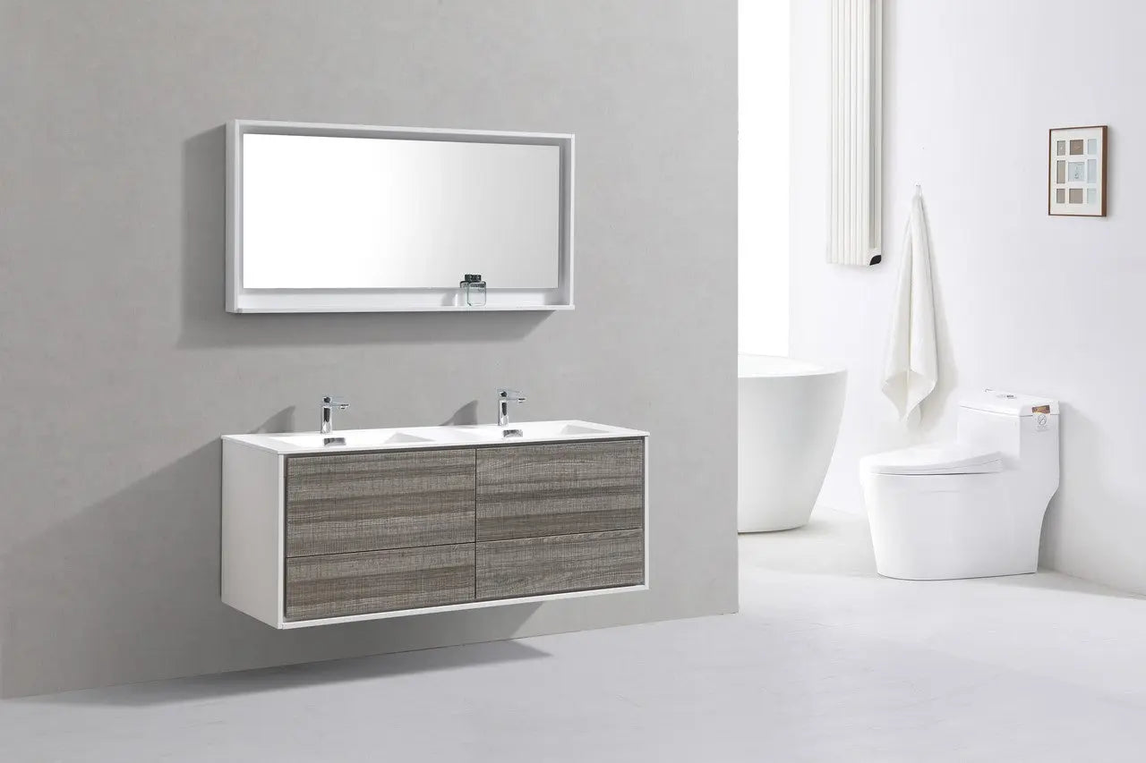 Kube Bath De Lusso 60″ Double Sink Ash Gray Wall Mount Modern Bathroom Vanity - Plumbing Market