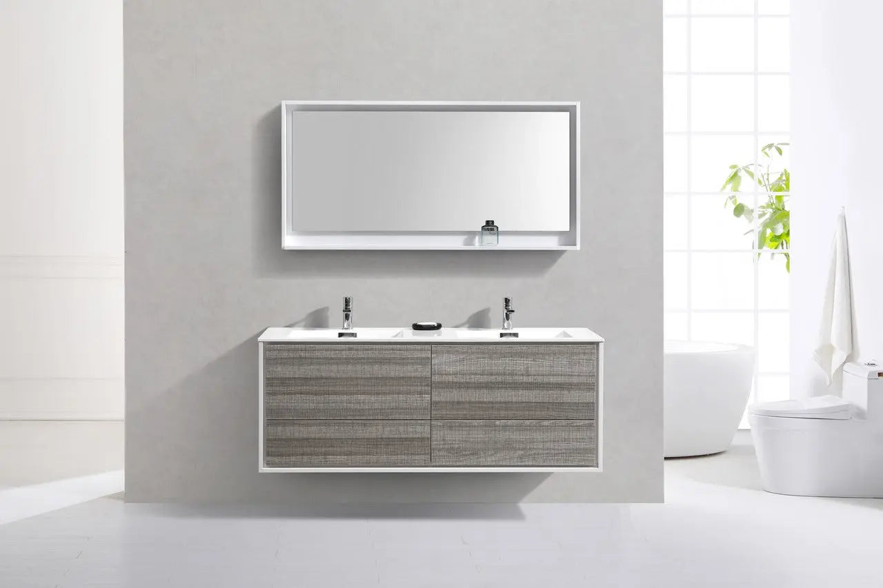 Kube Bath De Lusso 60″ Double Sink Ash Gray Wall Mount Modern Bathroom Vanity - Plumbing Market