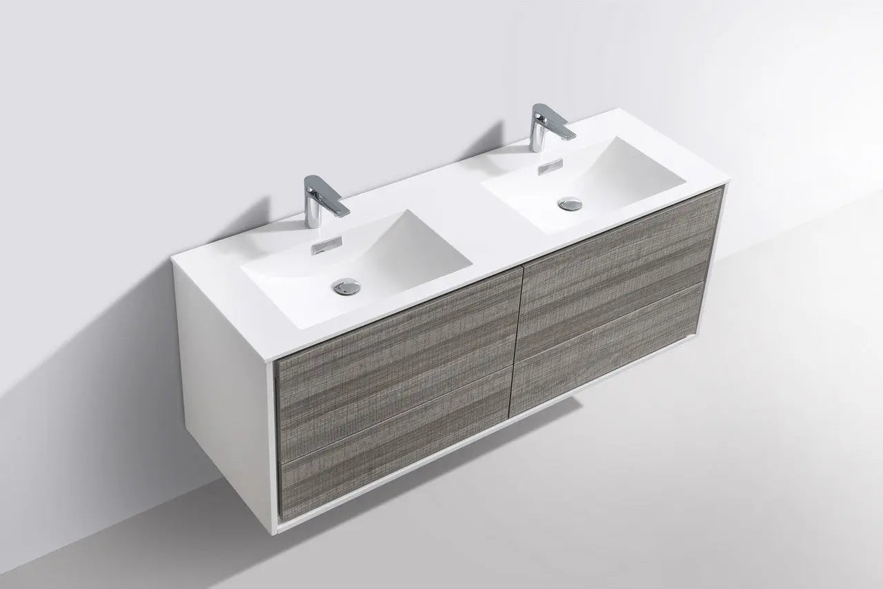 Kube Bath De Lusso 60″ Double Sink Ash Gray Wall Mount Modern Bathroom Vanity - Plumbing Market