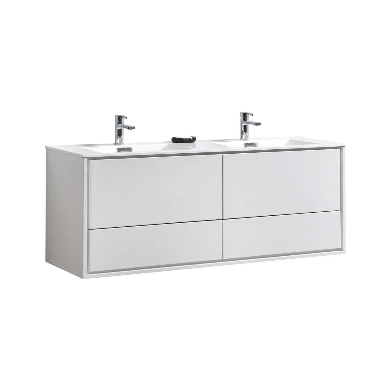 Kube Bath De Lusso 60″ Double Sink High Gloss White Wall Mount Modern Bathroom Vanity - Plumbing Market