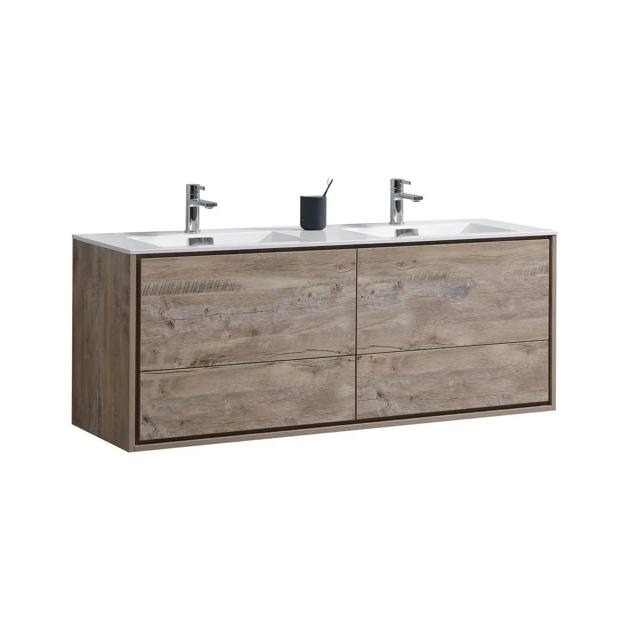 Kube Bath De Lusso 60″ Double Sink Nature Wood Wall Mount Modern Bathroom Vanity - Plumbing Market