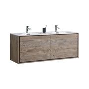 Kube Bath De Lusso 60″ Double Sink Nature Wood Wall Mount Modern Bathroom Vanity - Plumbing Market