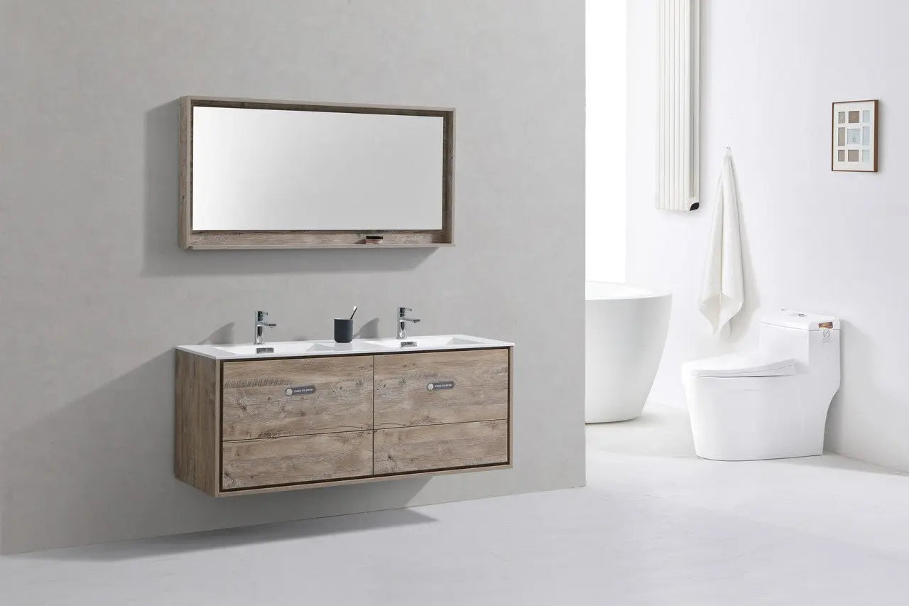 Kube Bath De Lusso 60″ Double Sink Nature Wood Wall Mount Modern Bathroom Vanity - Plumbing Market