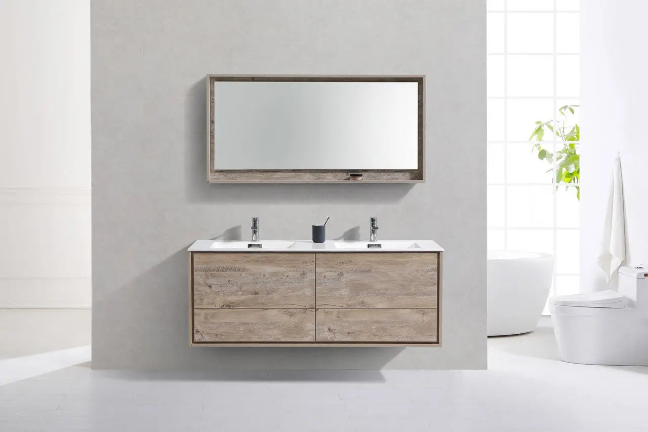 Kube Bath De Lusso 60″ Double Sink Nature Wood Wall Mount Modern Bathroom Vanity - Plumbing Market