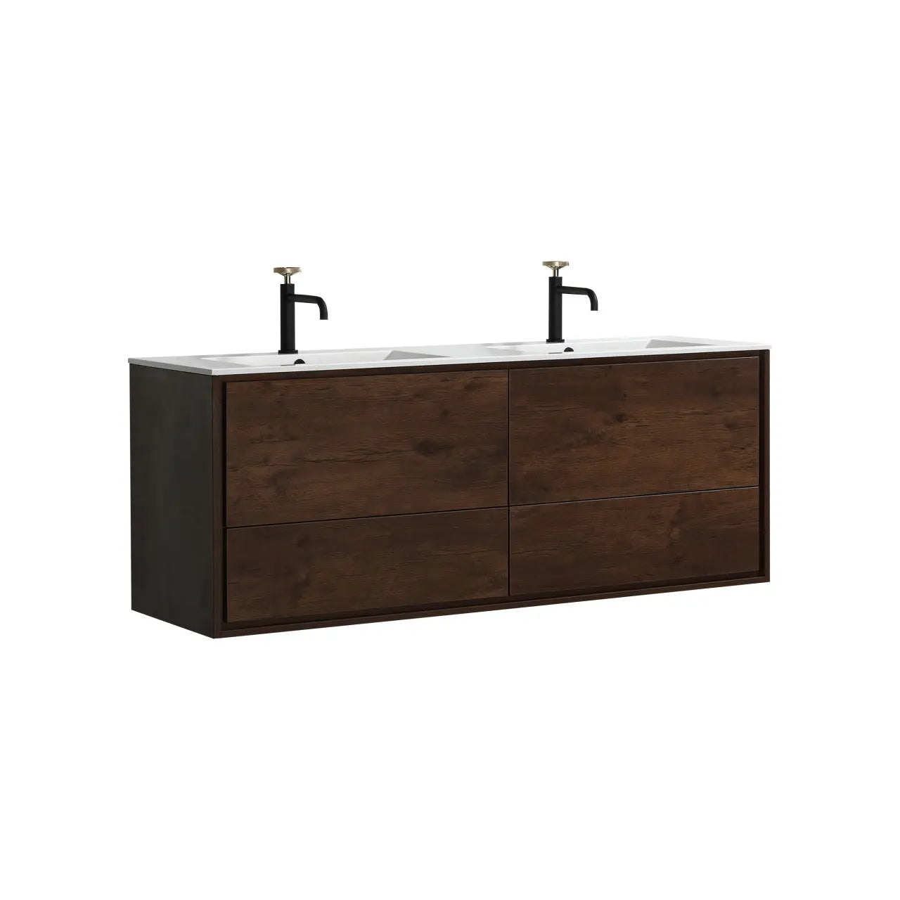 Kube Bath De Lusso 60″ Double Sink Rose Wood Wall Mount Modern Bathroom Vanity - Plumbing Market
