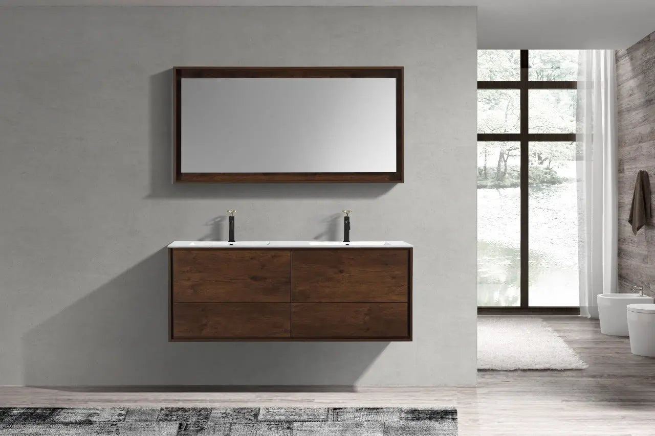 Kube Bath De Lusso 60″ Double Sink Rose Wood Wall Mount Modern Bathroom Vanity - Plumbing Market